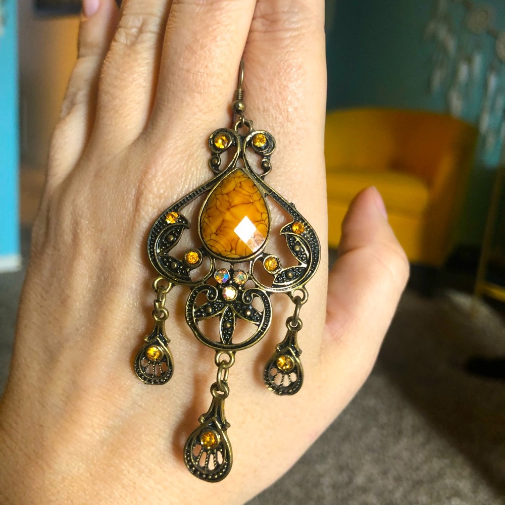 Orange and Gold chandelier earrings